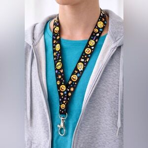 Emoji Lanyard for Kids - Black Black lanyard with a vibrant, multicolour emoji